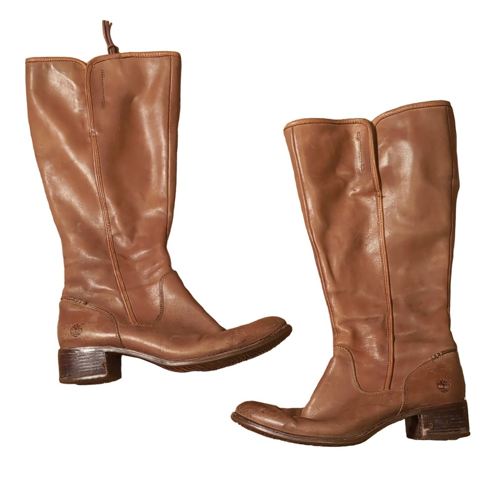 Timberland Savin Hill Riding Boots Women's 9.5M Brown Leather Zip Knee High